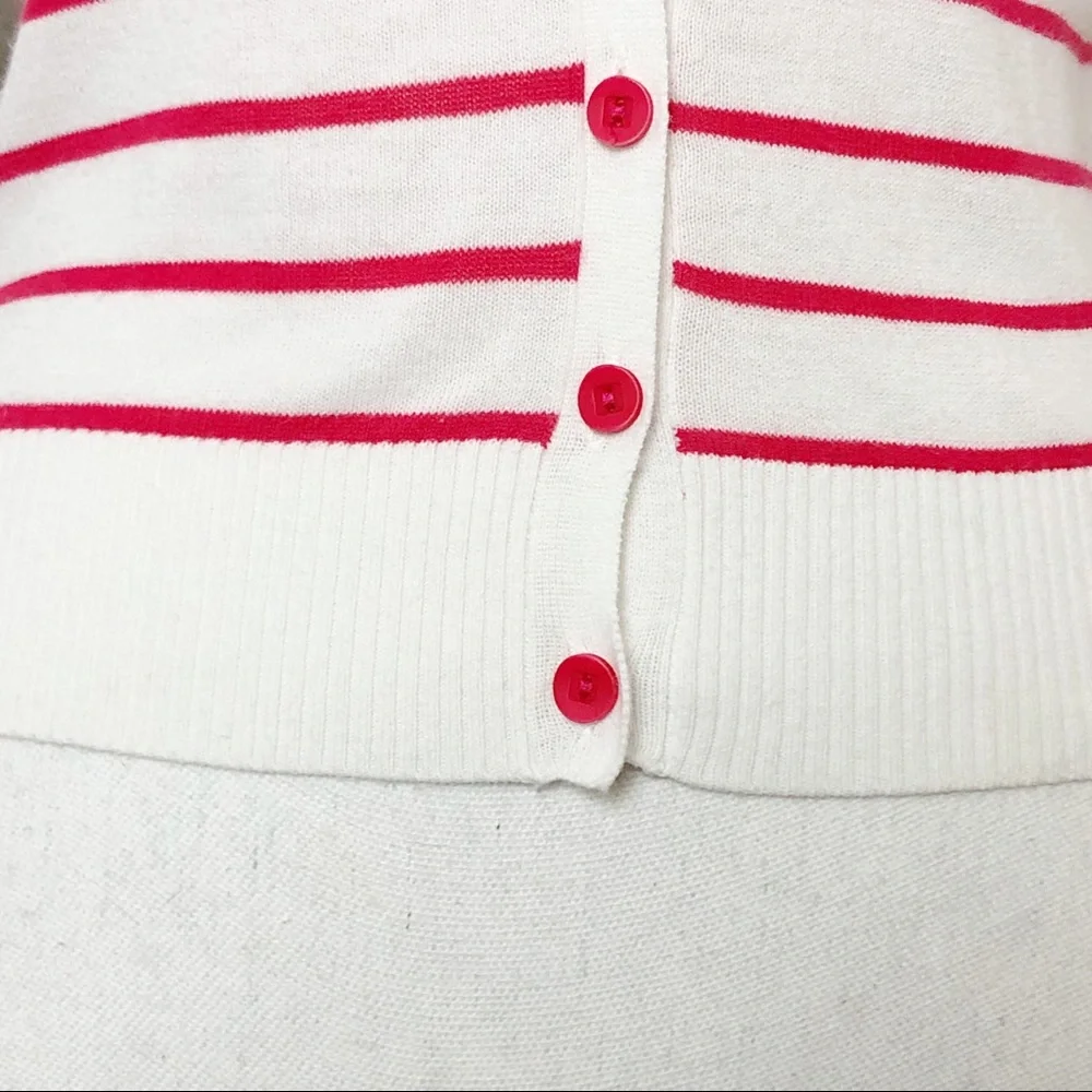 CACHE CACHE White & Red Striped Button Down Quarter Sleeve Cardigan Sweater Sm - Picture 6 of 13